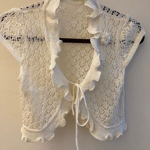 White Crochet Knit Bolero